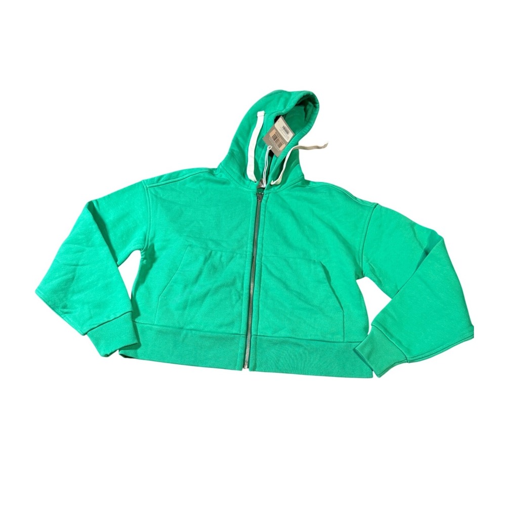 NWT Everlane Track 100% Organic Cotton Full Zip Hoodie Crop‎ Jade Green Size XXS - Picture 3 of 8